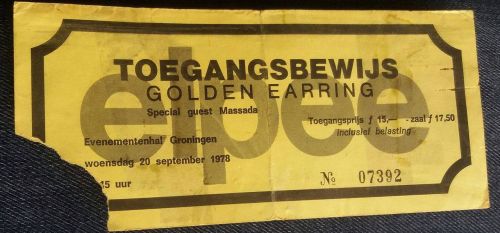 Golden Earring show ticket#7392 Groningen September 20, 1978 Groningen - Evenementenhal